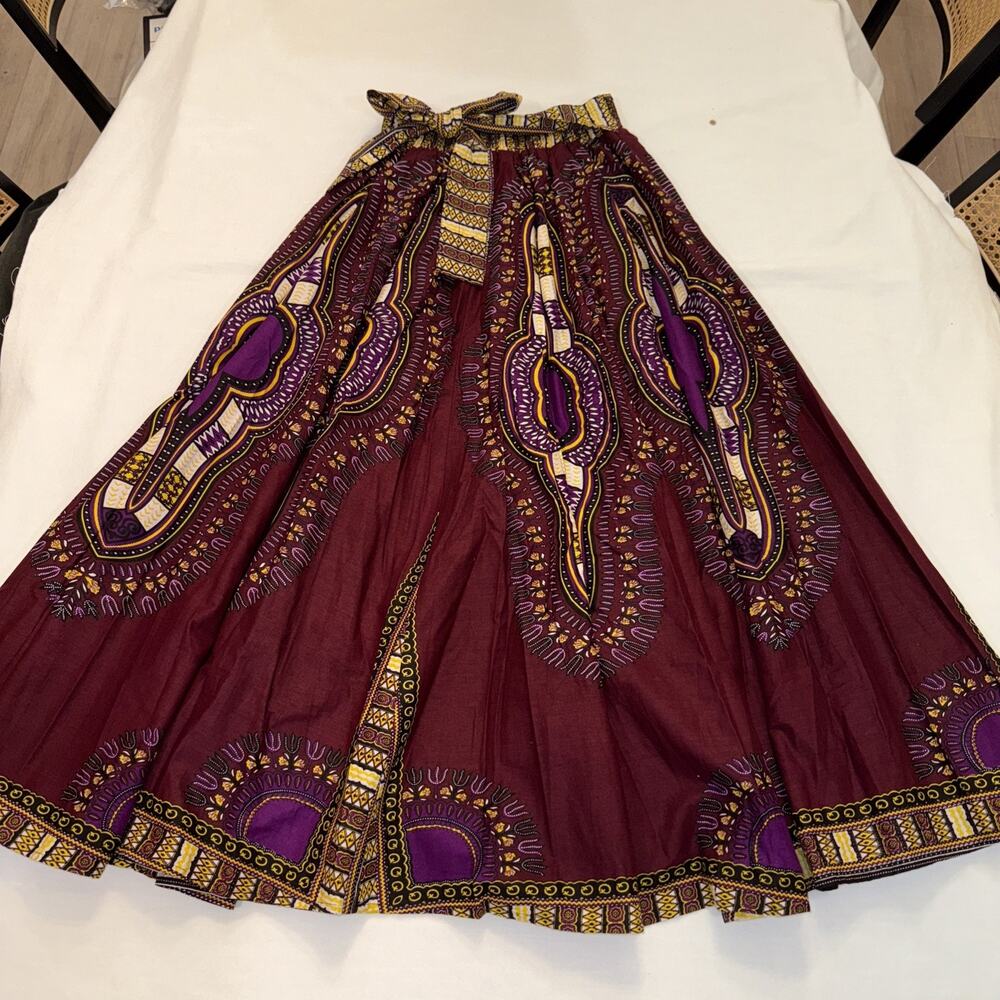 SB Fashion Maxi Skirt Womens One Size Purple African Dashiki Print Boho Style